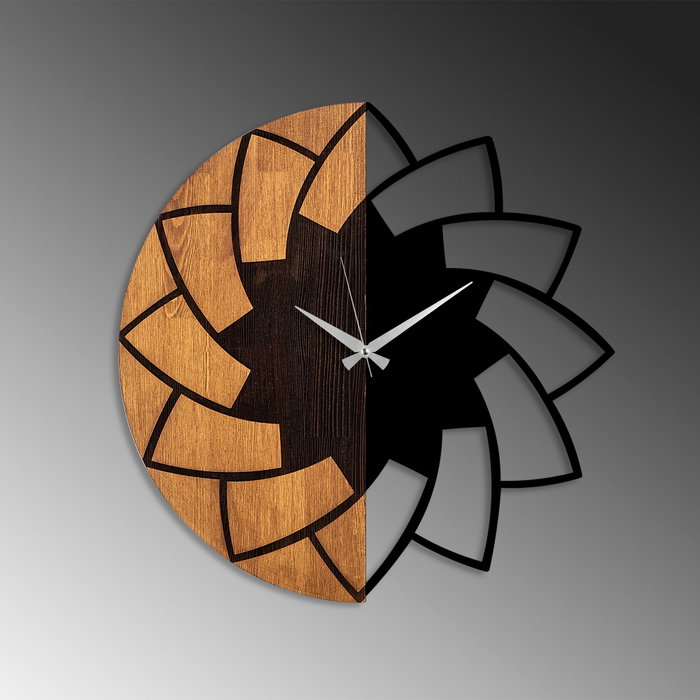 Wallity Reloj de pared decorativo de madera Nogal y Negro 56 cm